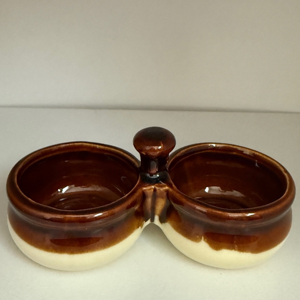 Brown and Cream Double Ceramic Condiment Dish
